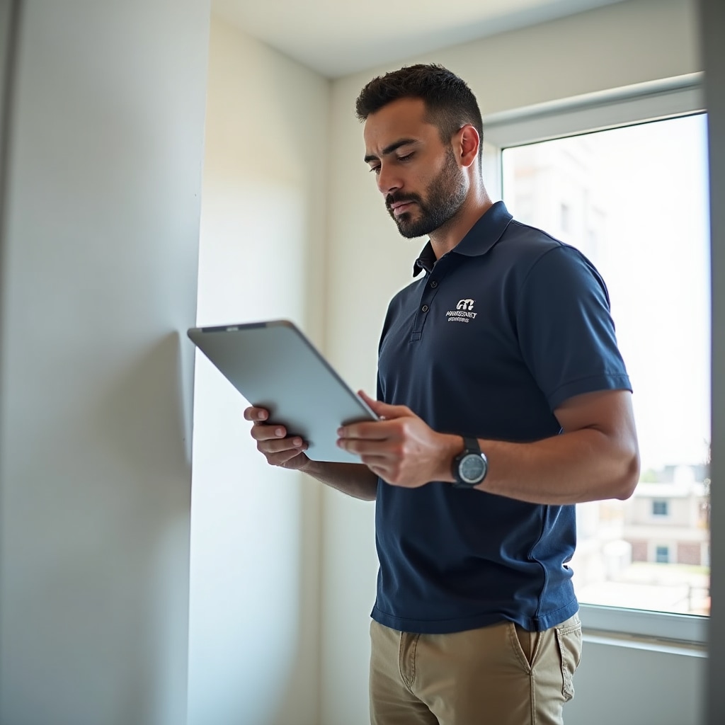 Professional inspector examining apartment details
